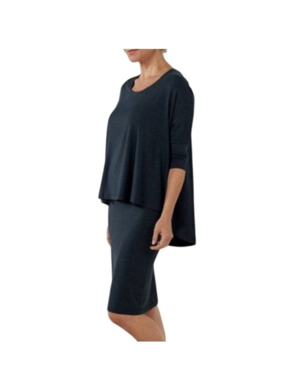 Soft Surroundings Navy Blue 2-Piece High-Low Top & Knee-Length Skirt Set Womens